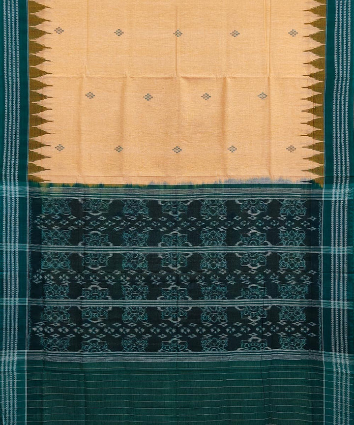 Brown tan deep green cotton handwoven sambalpuri saree
