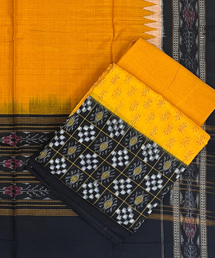 3pc Black yellow handloom cotton double ikat sambalpuri dress material