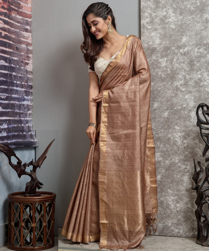 Sandal beige handloom chhatisgarh tussar silk saree