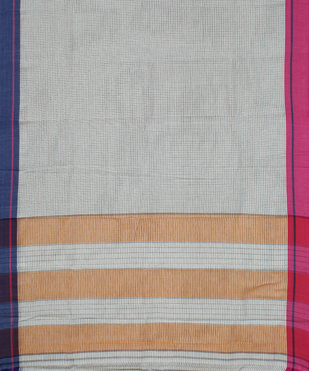 White checks pink and blue border cotton handloom patteda anchu saree
