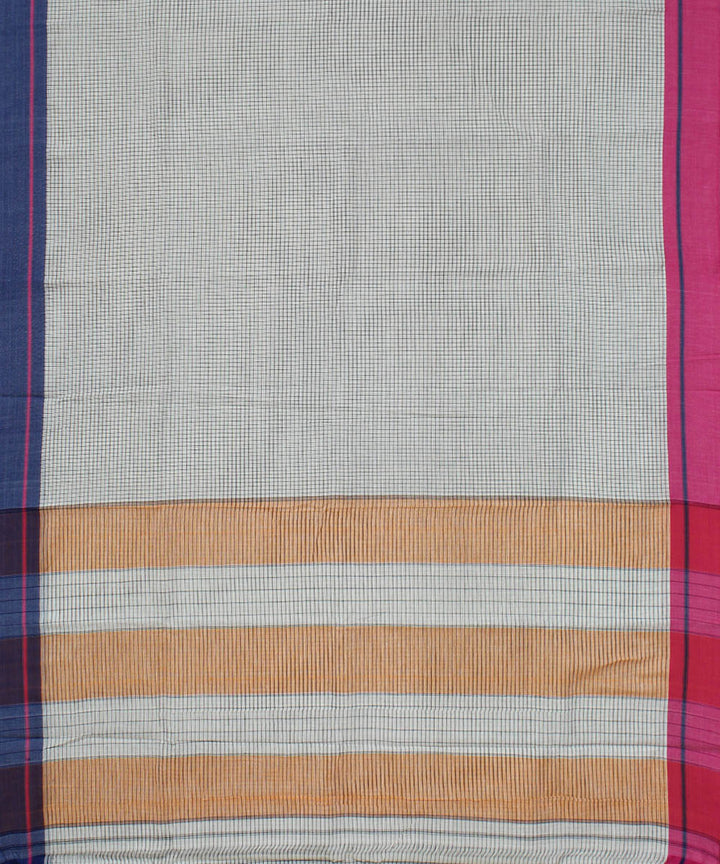 White checks pink and blue border cotton handloom patteda anchu saree