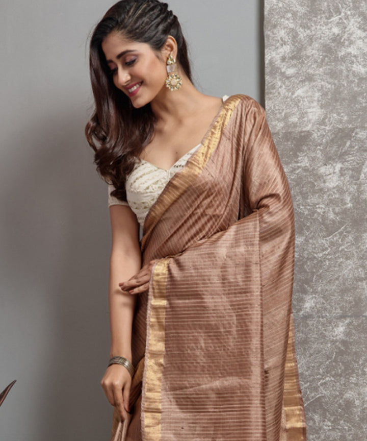 Sandal beige handloom chhatisgarh tussar silk saree