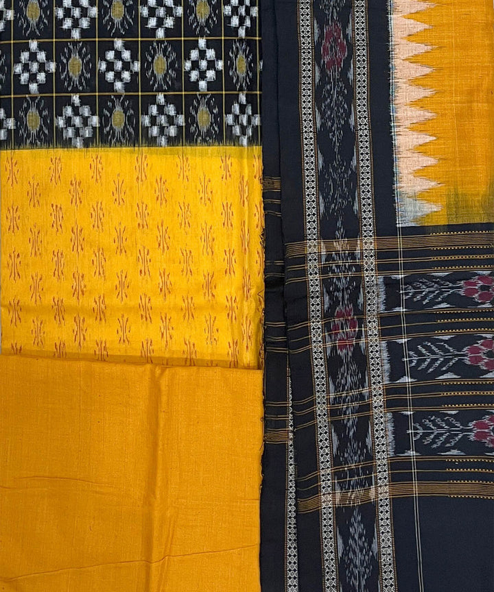 3pc Black yellow handloom cotton double ikat sambalpuri dress material