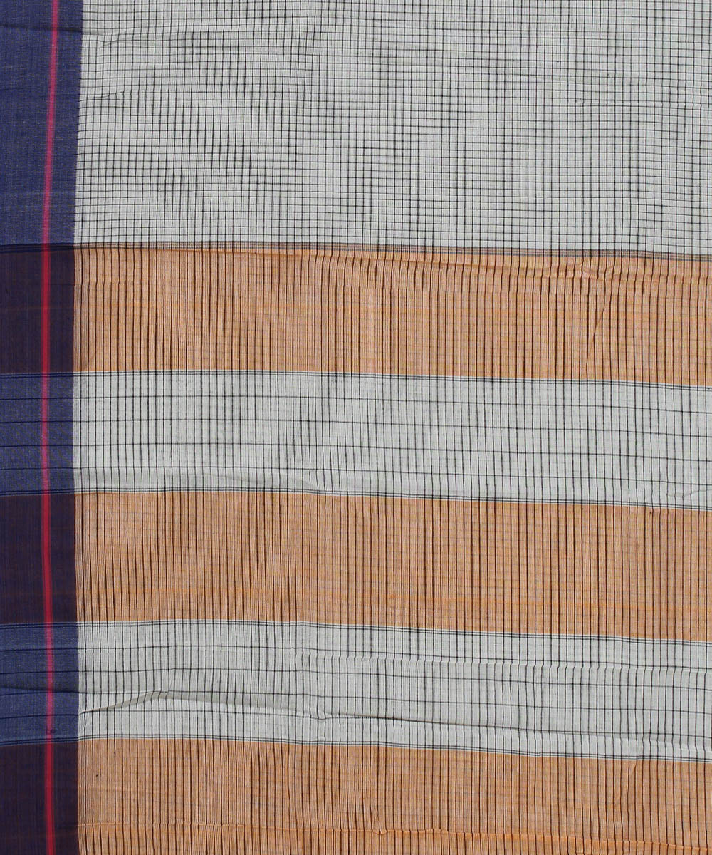 White checks pink and blue border cotton handloom patteda anchu saree