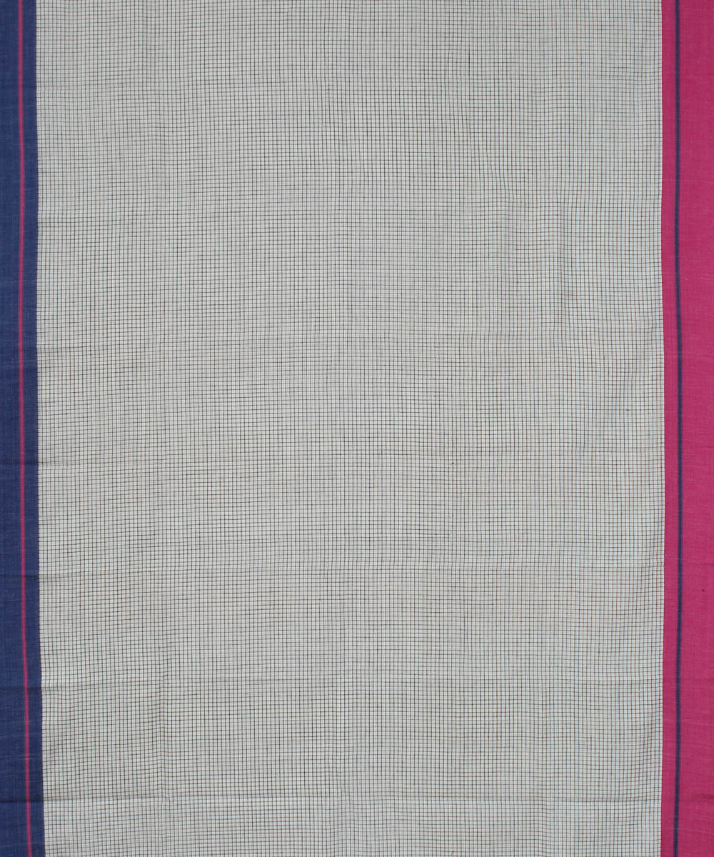 White checks pink and blue border cotton handloom patteda anchu saree