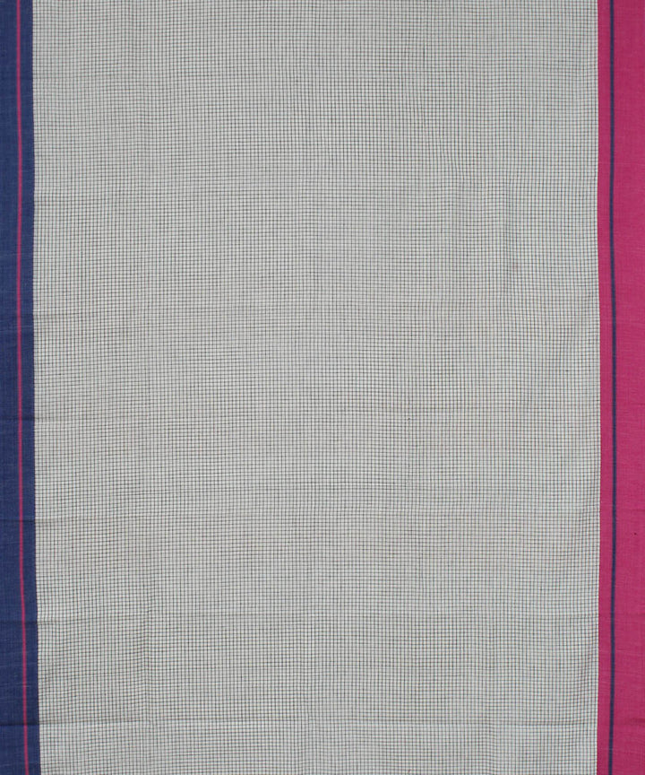 White checks pink and blue border cotton handloom patteda anchu saree