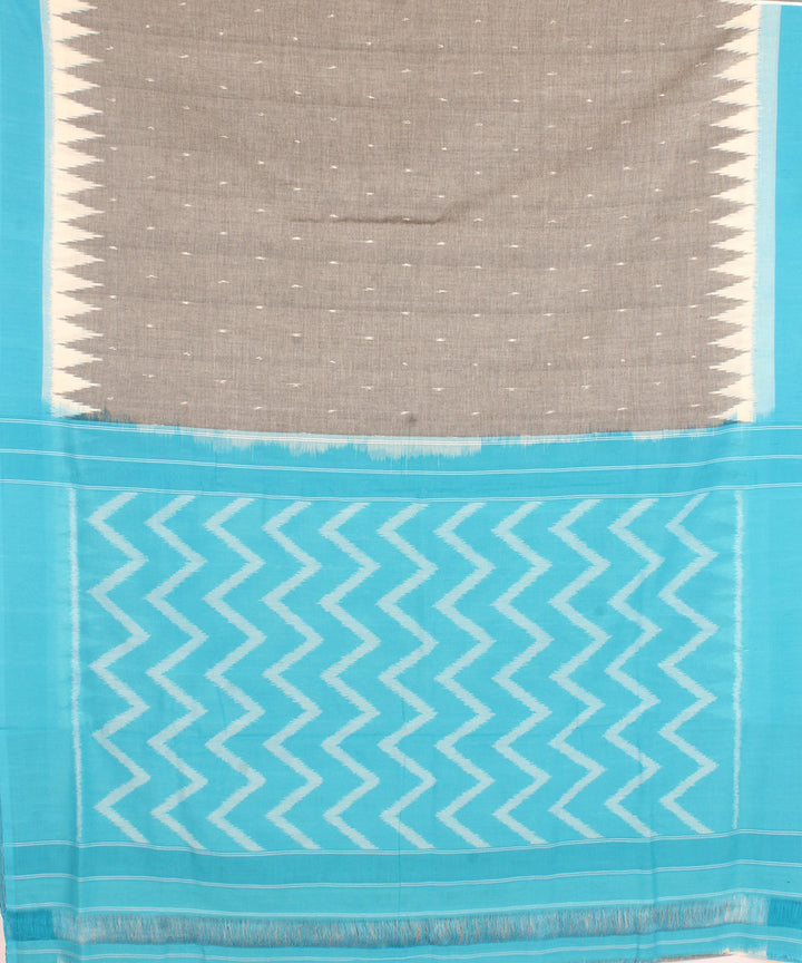 Grey cyan blue pochampally ikat cotton handloom saree