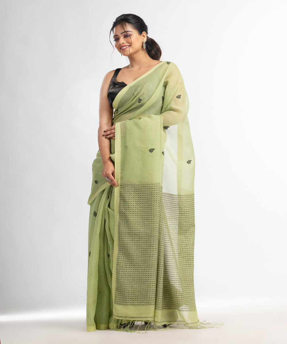 Light green handwoven bengal cotton silk saree