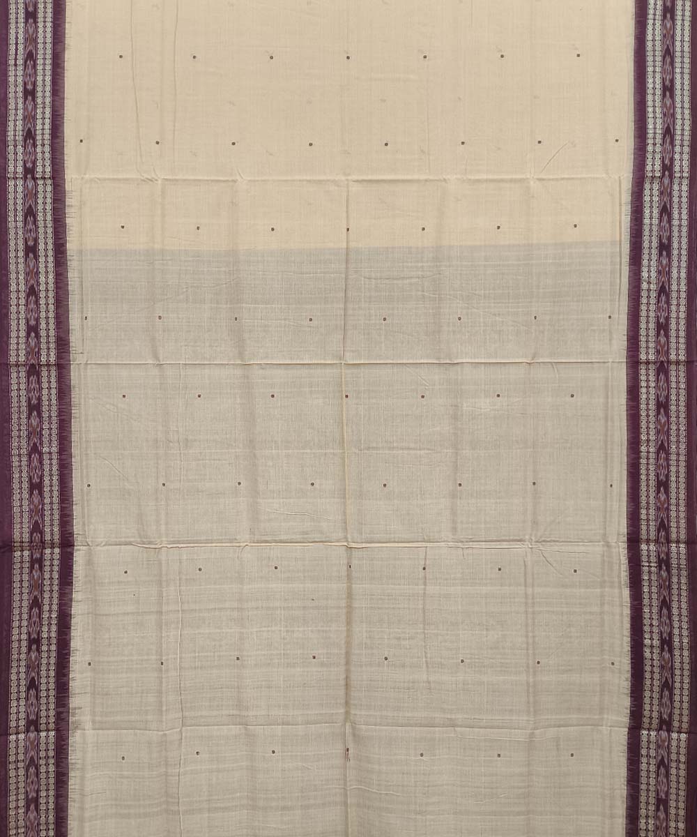 Beige maroon cotton handwoven sambalpuri saree