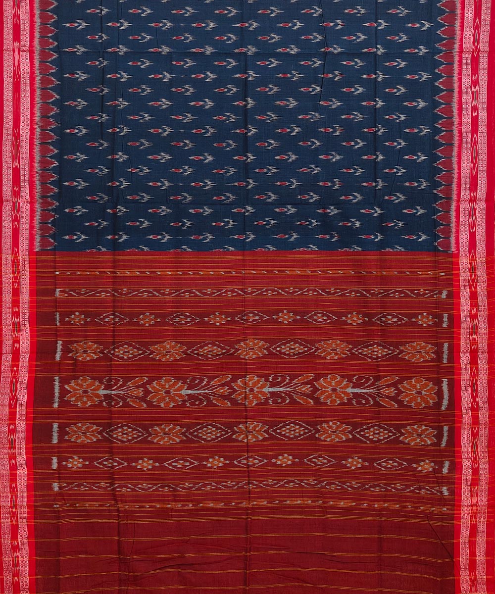 Navy blue red handwoven cotton nuapatna saree