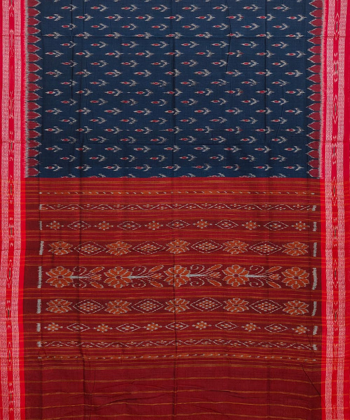 Navy blue red handwoven cotton nuapatna saree