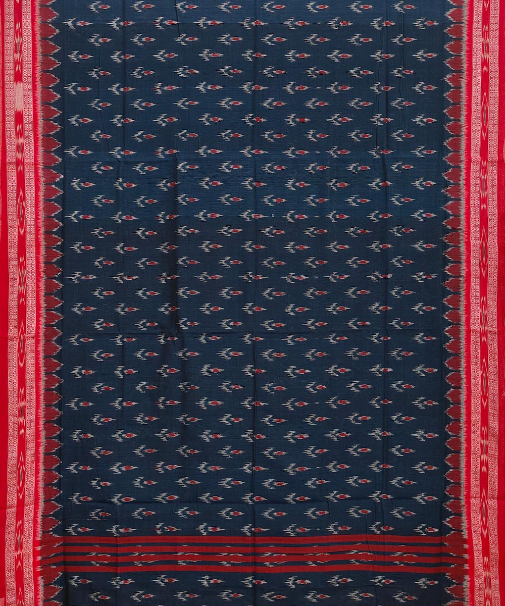 Navy blue red handwoven cotton nuapatna saree