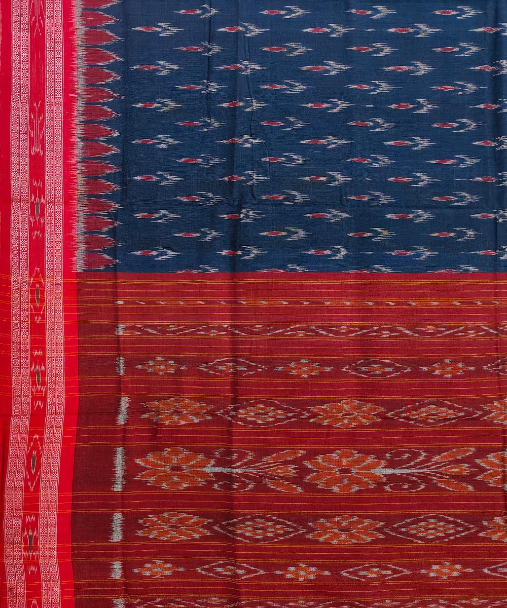 Navy blue red handwoven cotton nuapatna saree