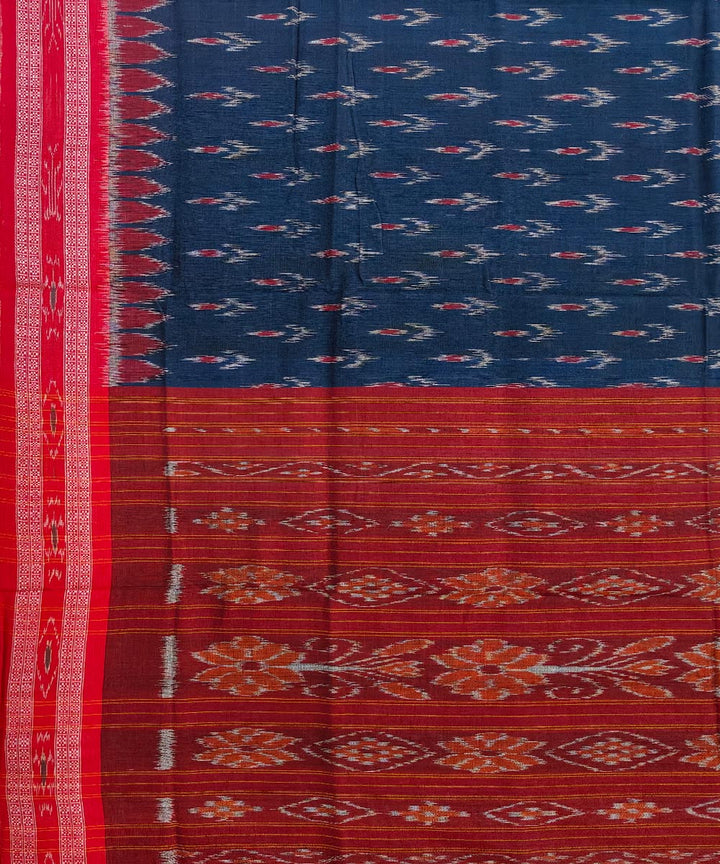 Navy blue red handwoven cotton nuapatna saree