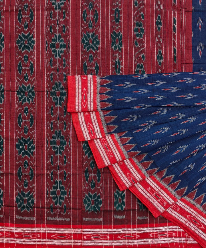 Navy blue red handloom cotton nuapatna saree