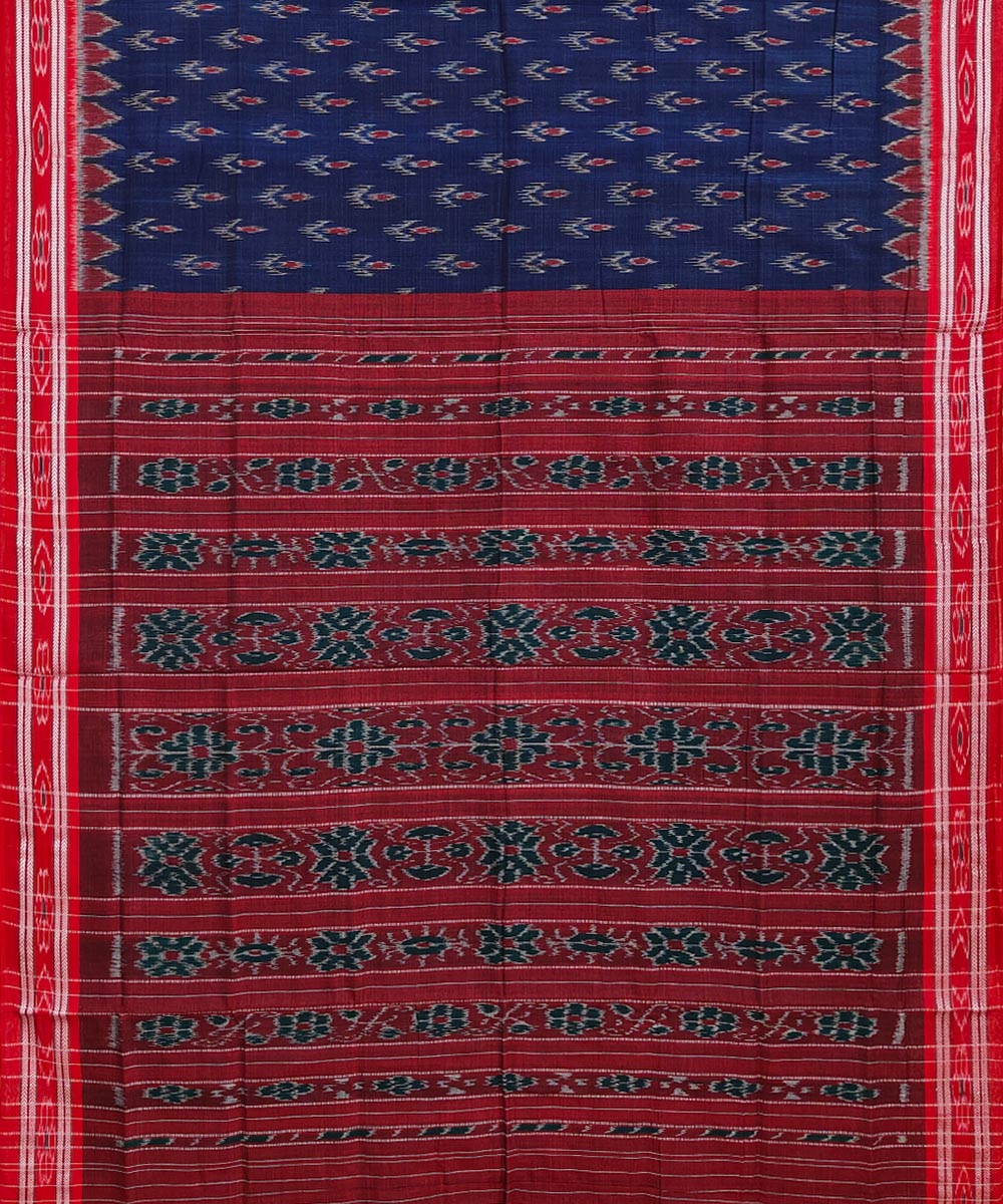 Navy blue red handloom cotton nuapatna saree