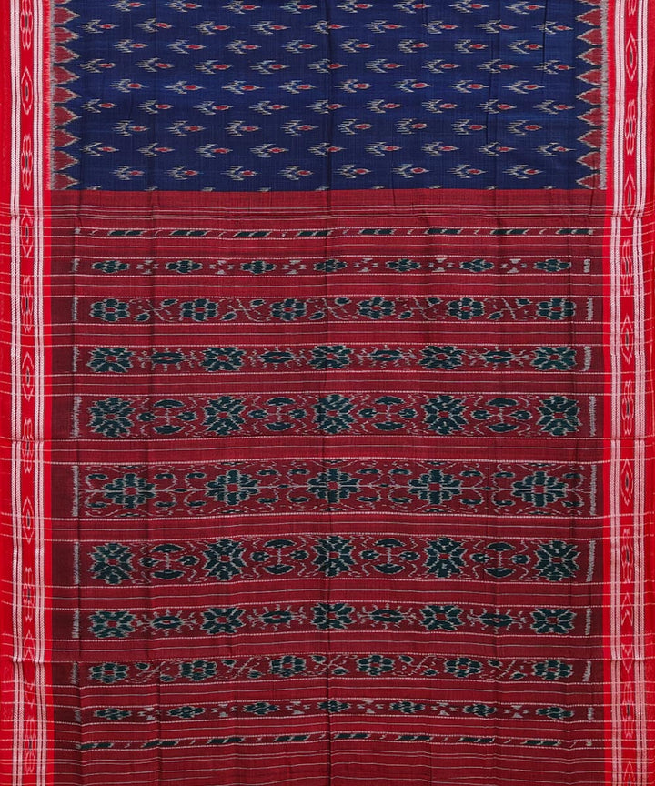 Navy blue red handloom cotton nuapatna saree