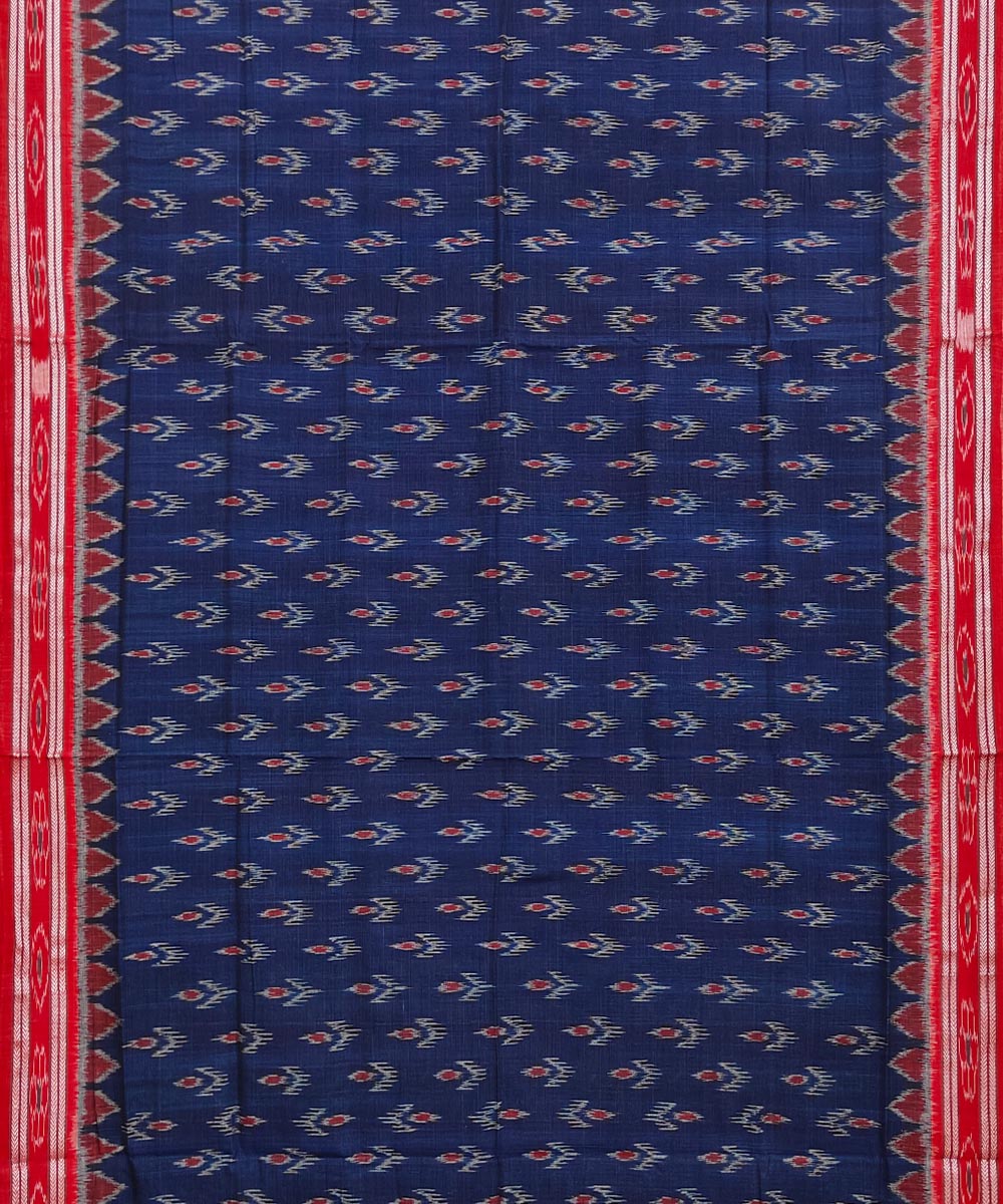 Navy blue red handloom cotton nuapatna saree