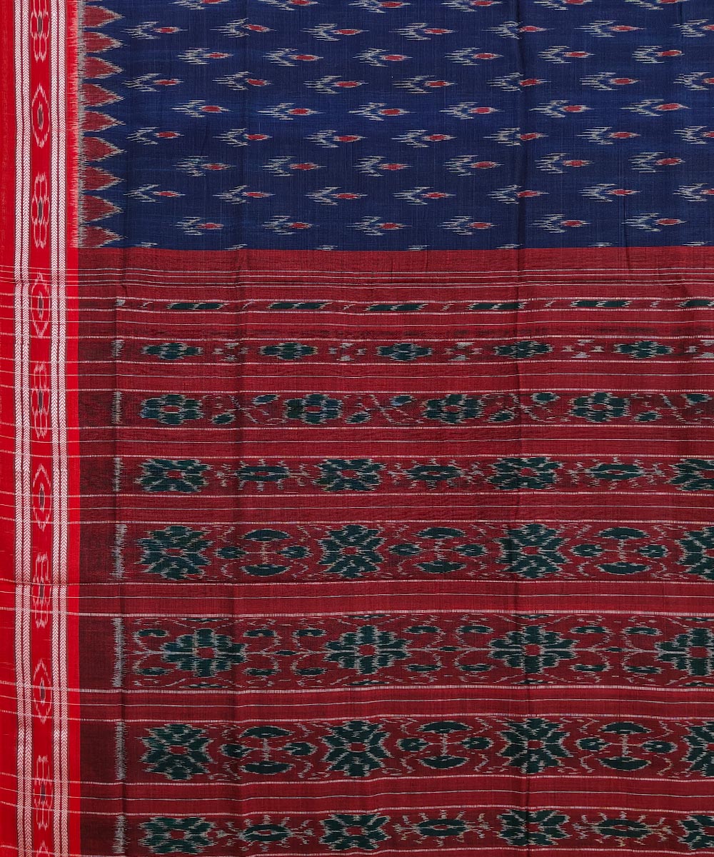 Navy blue red handloom cotton nuapatna saree