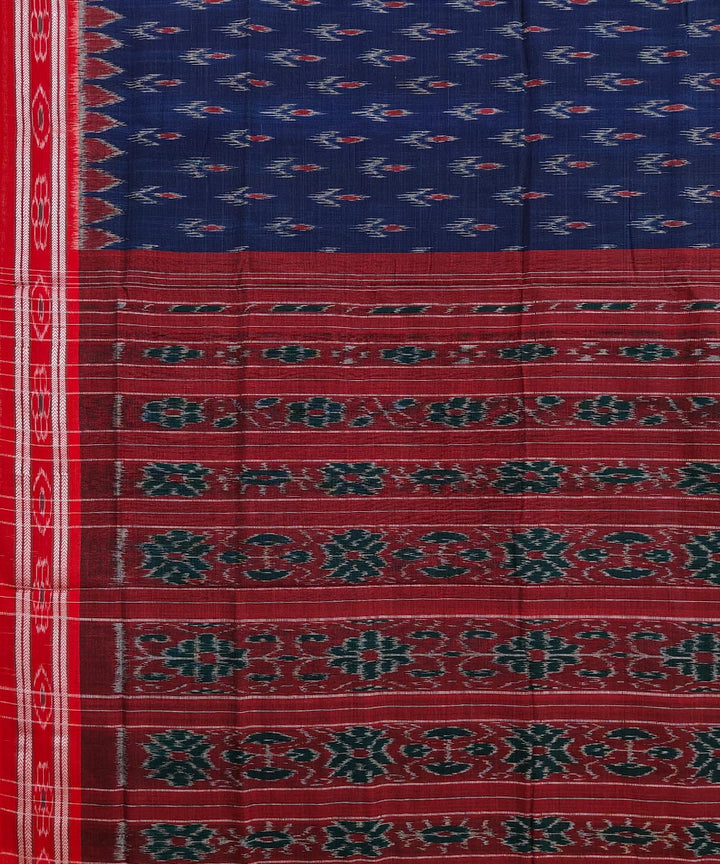 Navy blue red handloom cotton nuapatna saree