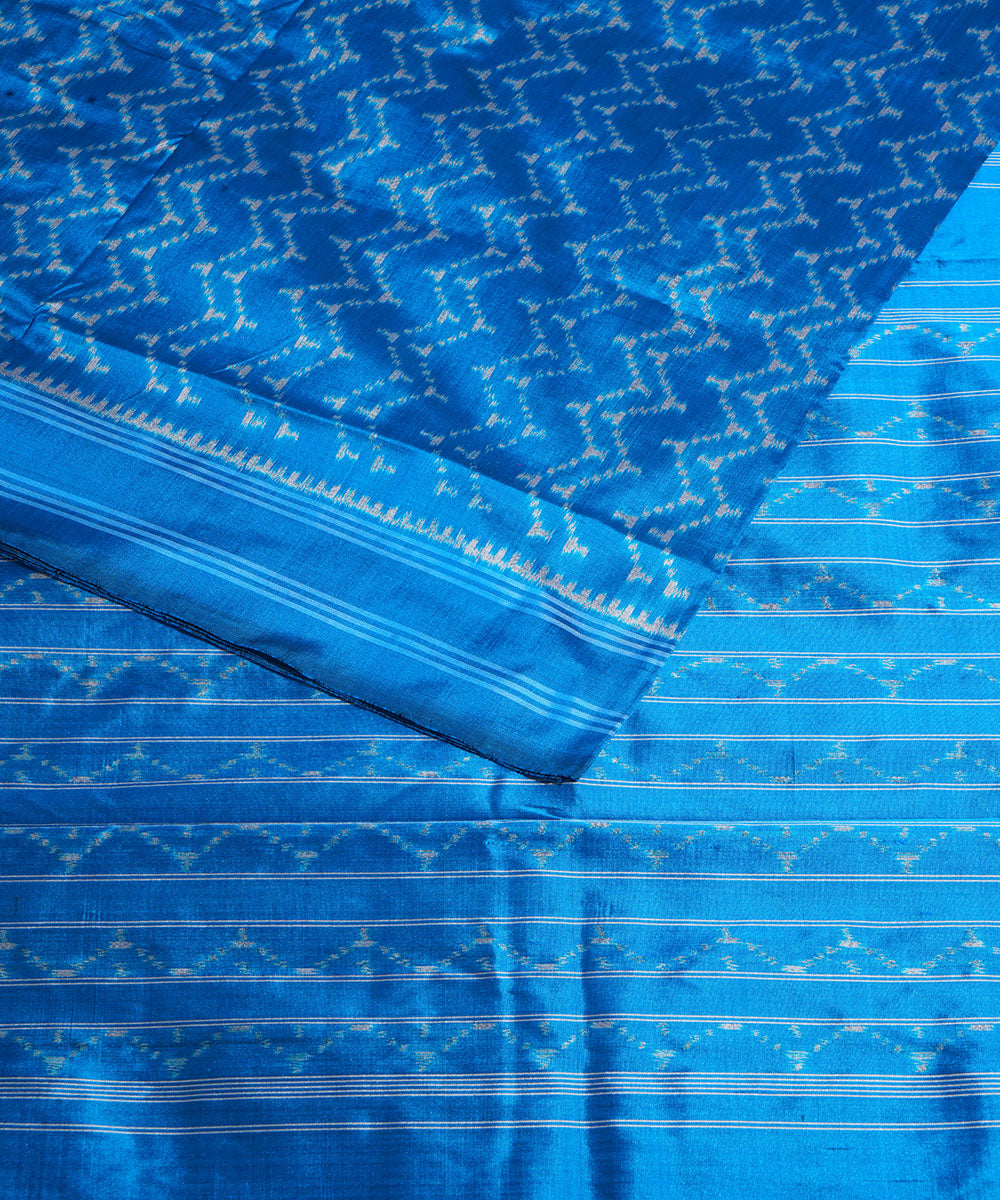 Copper sulphate blue handwoven pochampally ikat silk saree