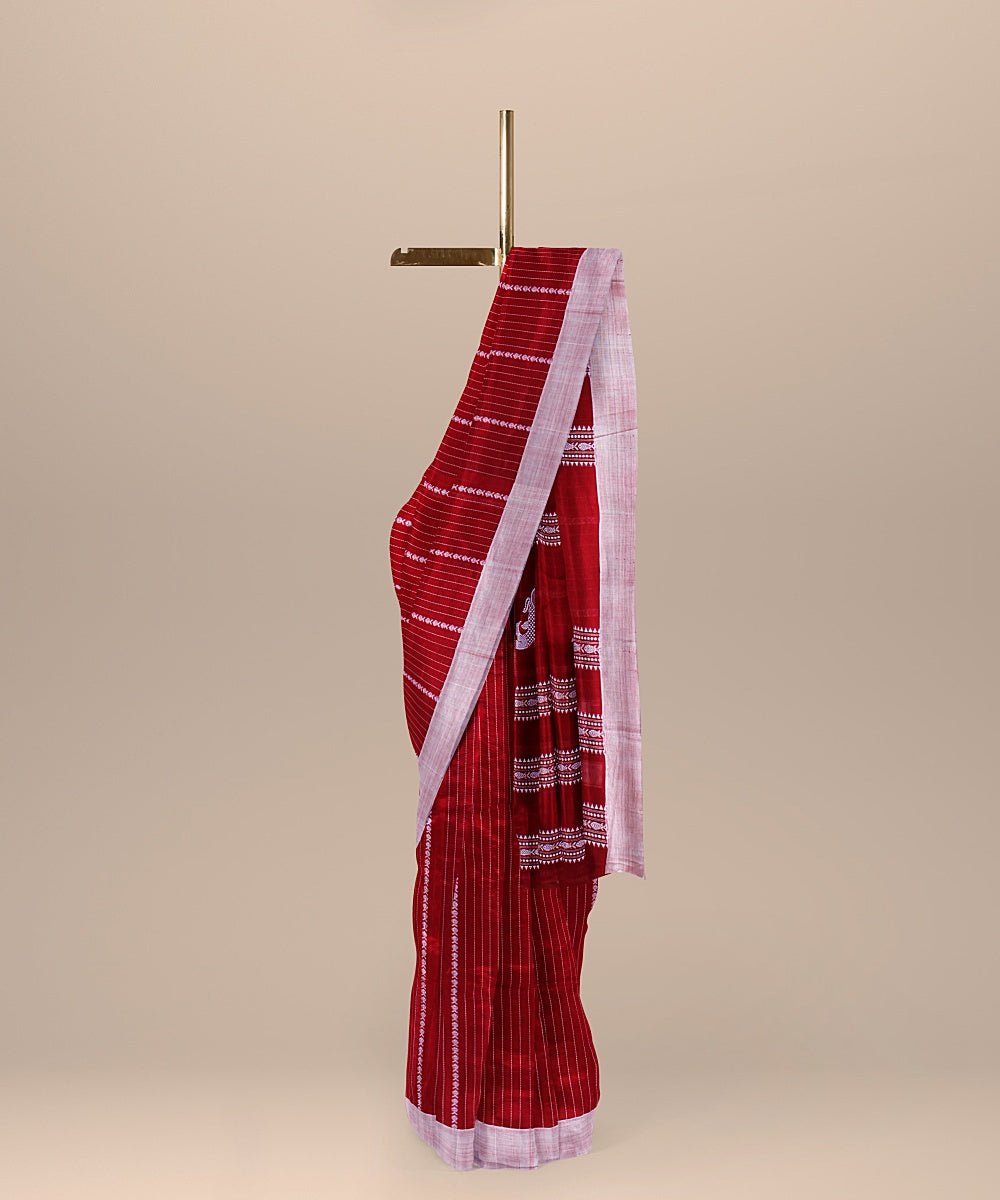 Red grey handloom cotton bengal saree