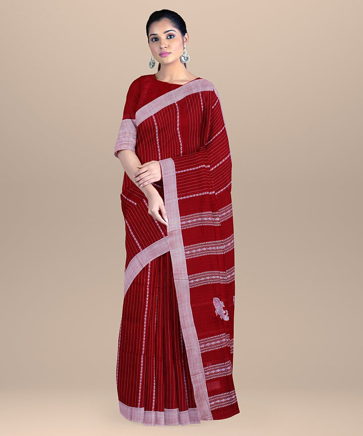 Red grey handloom cotton bengal saree