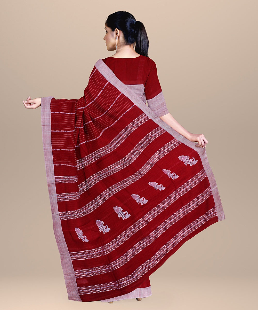 Red grey handloom cotton bengal saree