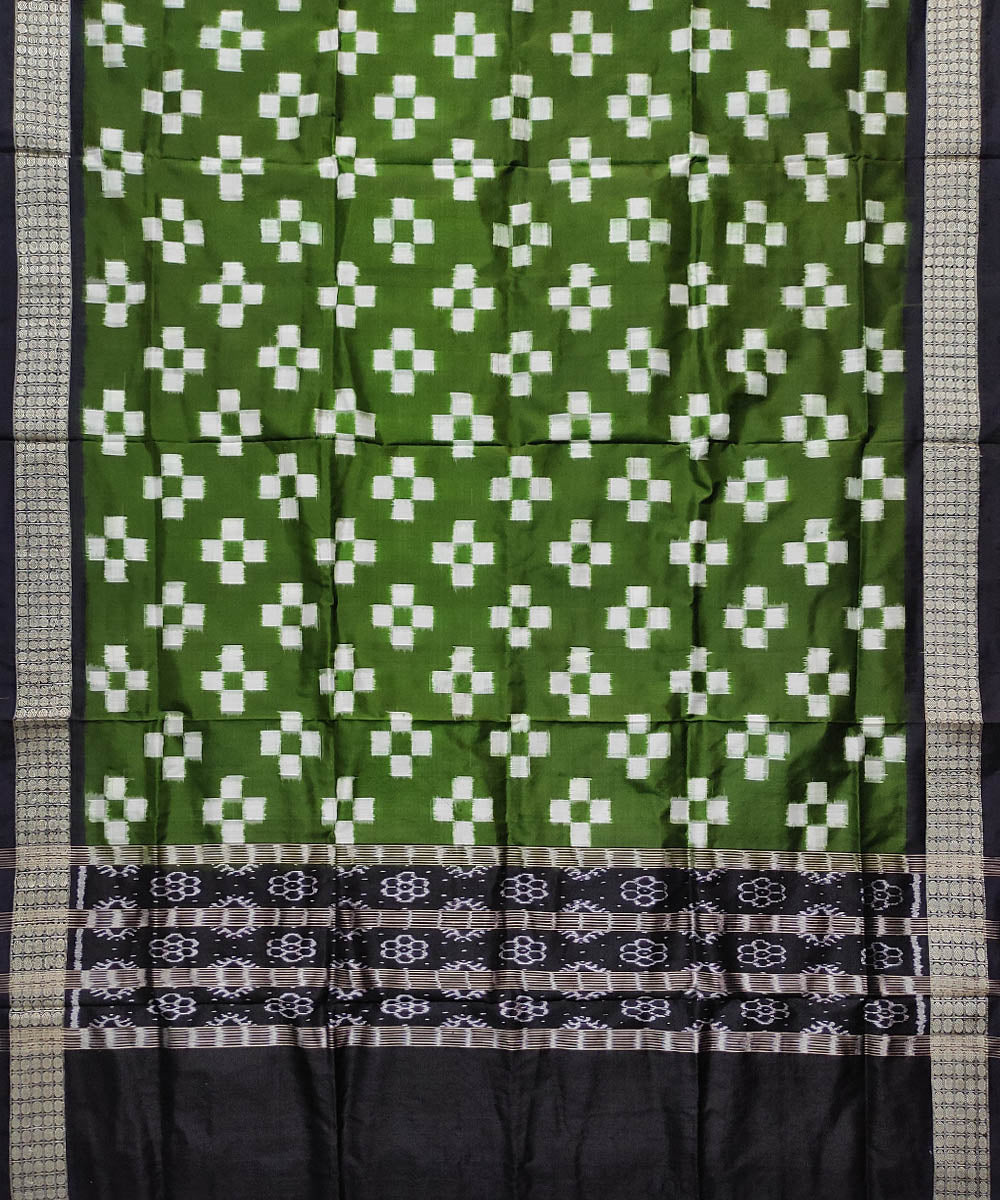 Olive green black handloom silk double ikat sambalpuri dupatta