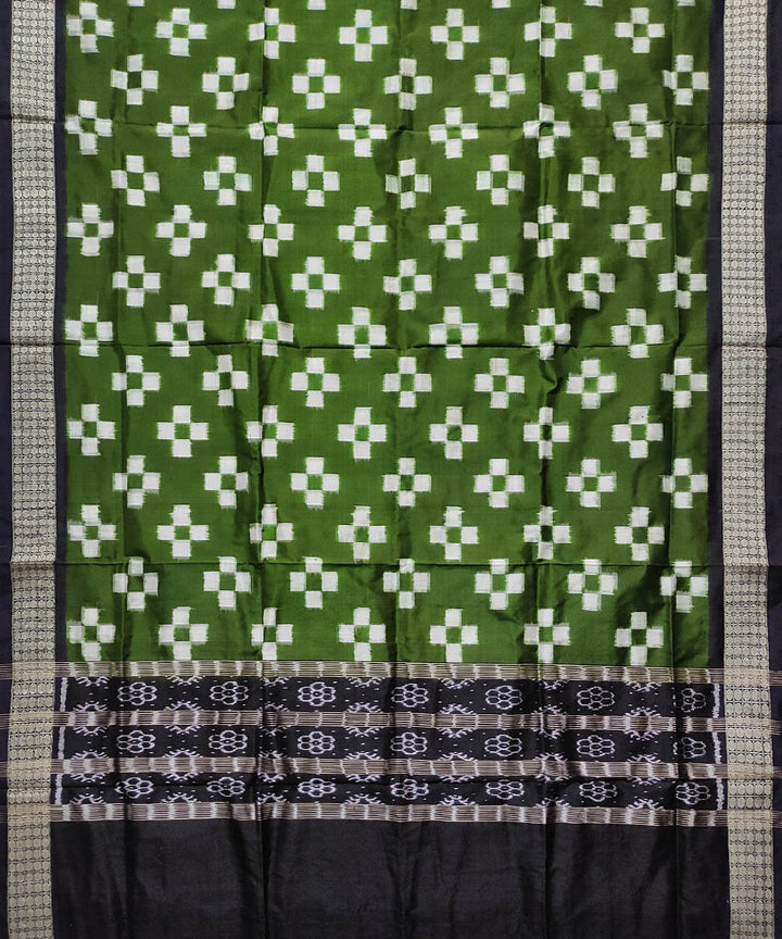 Olive green black handloom silk double ikat sambalpuri dupatta