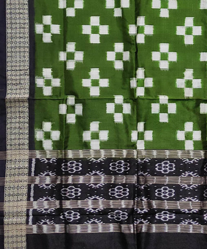 Olive green black handloom silk double ikat sambalpuri dupatta