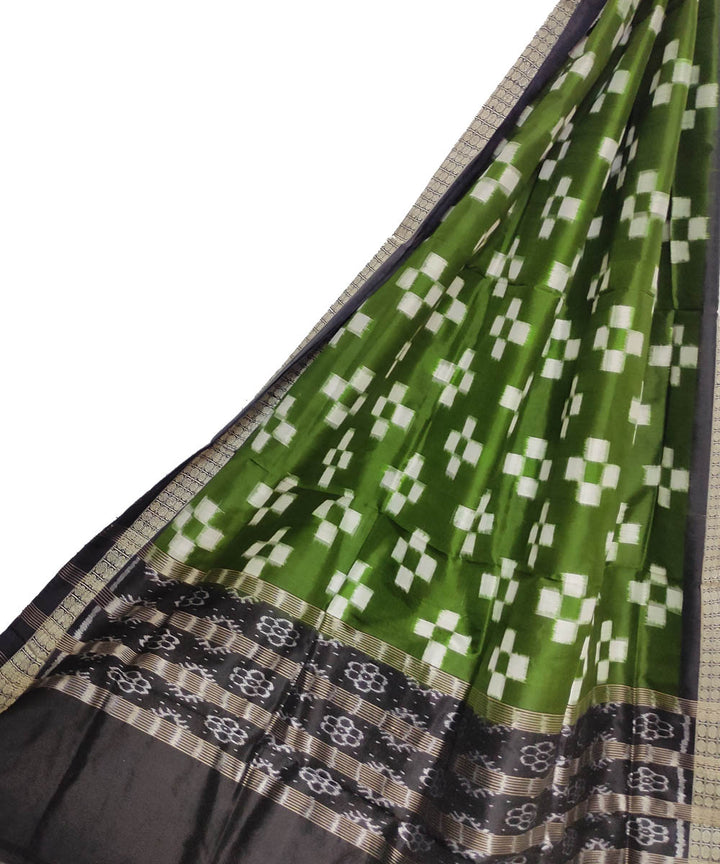 Olive green black handloom silk double ikat sambalpuri dupatta