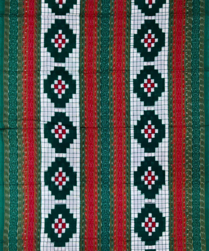 3pc White green handwoven cotton double ikat sambalpuri dress material