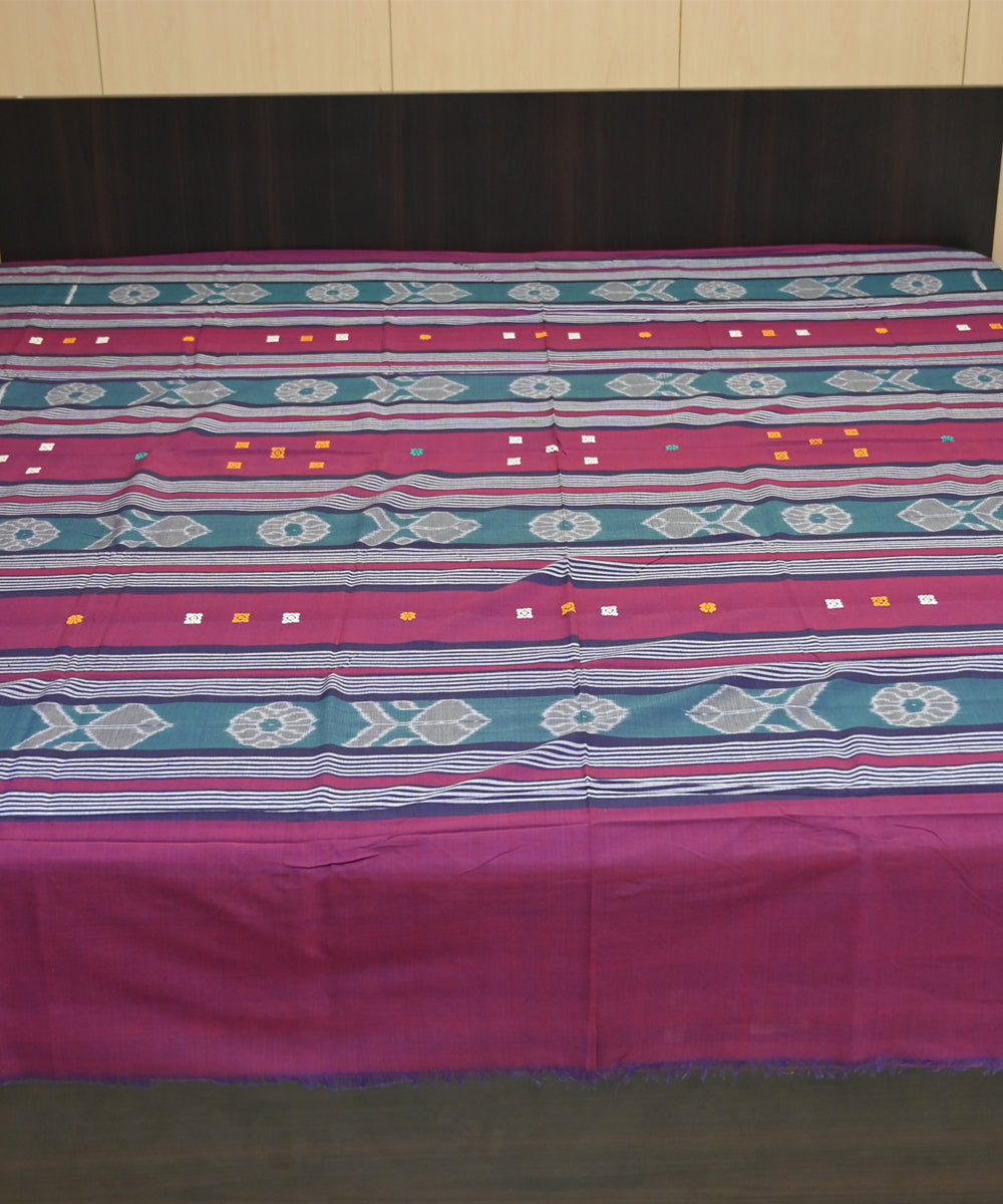 Claret dark cyan traditional ikat handmade sambalpuri cotton bedsheet