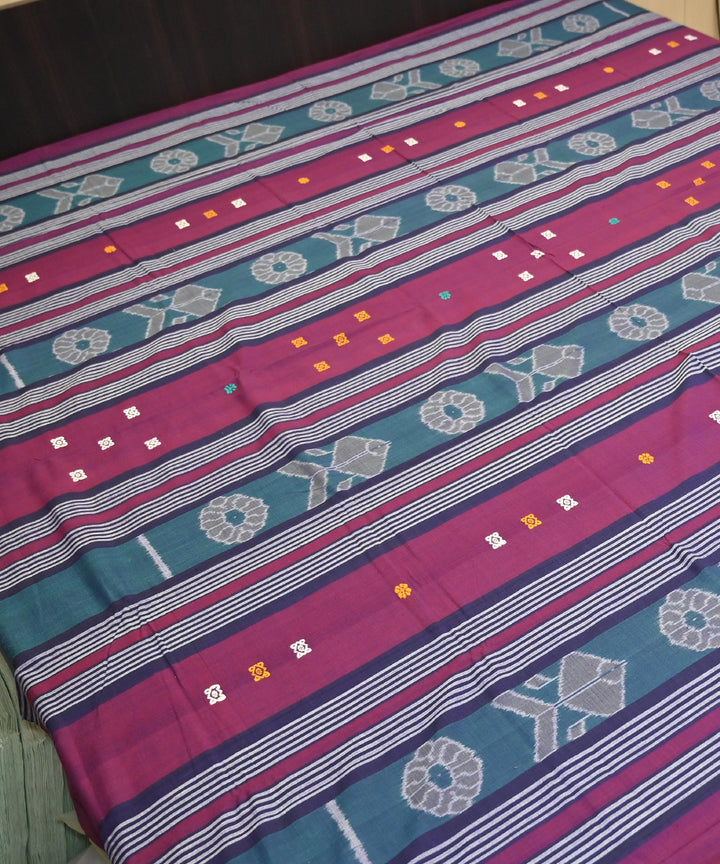 Claret dark cyan traditional ikat handmade sambalpuri cotton bedsheet