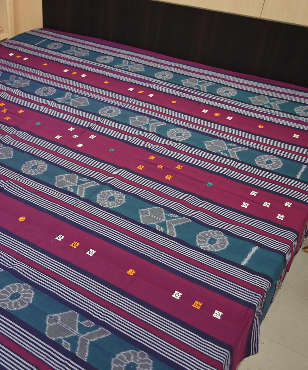 Claret dark cyan traditional ikat handmade sambalpuri cotton bedsheet