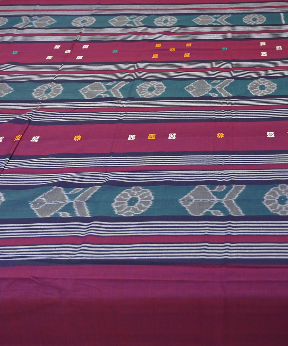 Claret dark cyan traditional ikat handmade sambalpuri cotton bedsheet