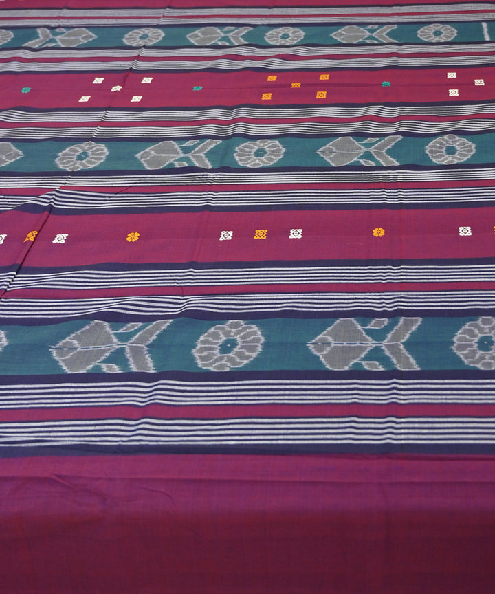 Claret dark cyan traditional ikat handmade sambalpuri cotton bedsheet
