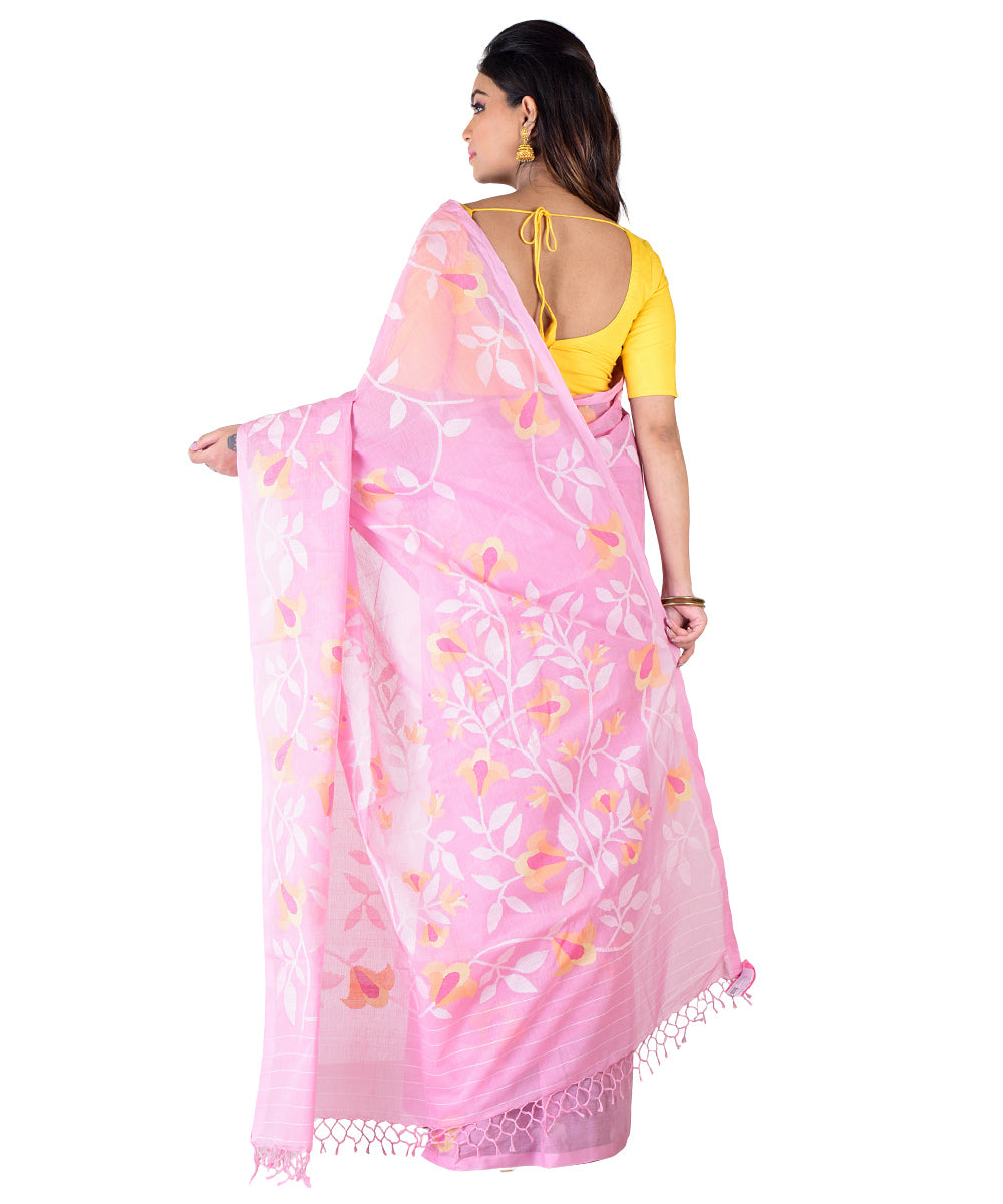 Pink multicolor handwoven cotton saree