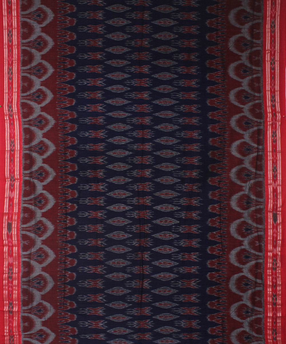Navy blue red handwoven nuapatna cotton saree