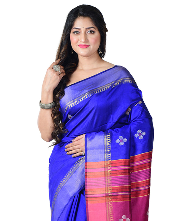 Navy blue pink  handwoven silk saree