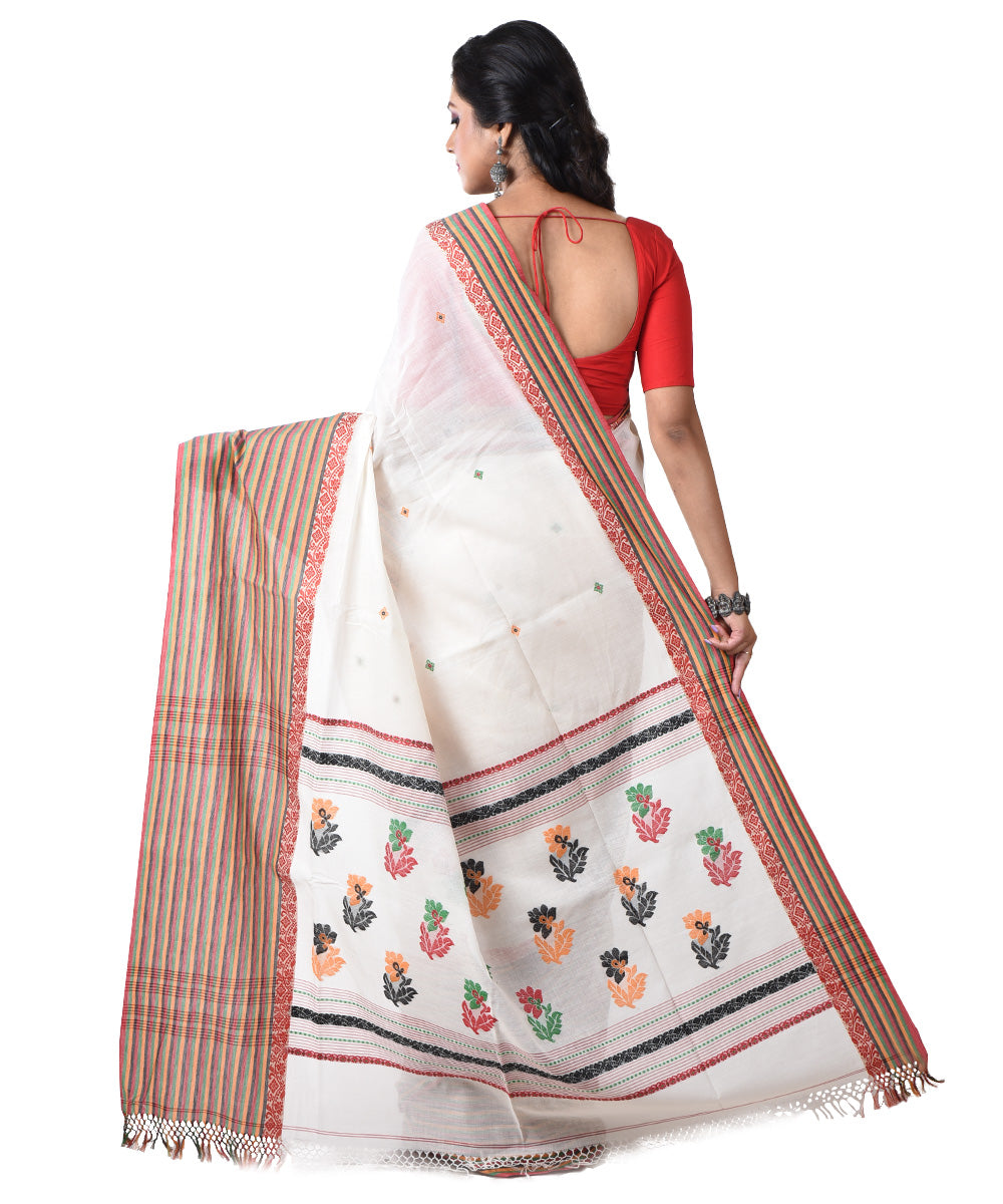 White multicolor handloom cotton saree