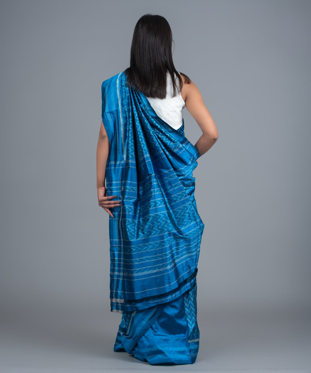 Blue handwoven pochampally ikat saree