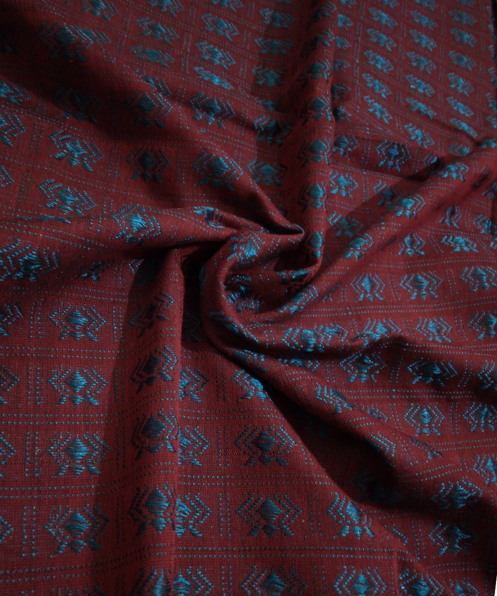 Red aqua blue orange handwoven cotton art silk khana blouse fabric
