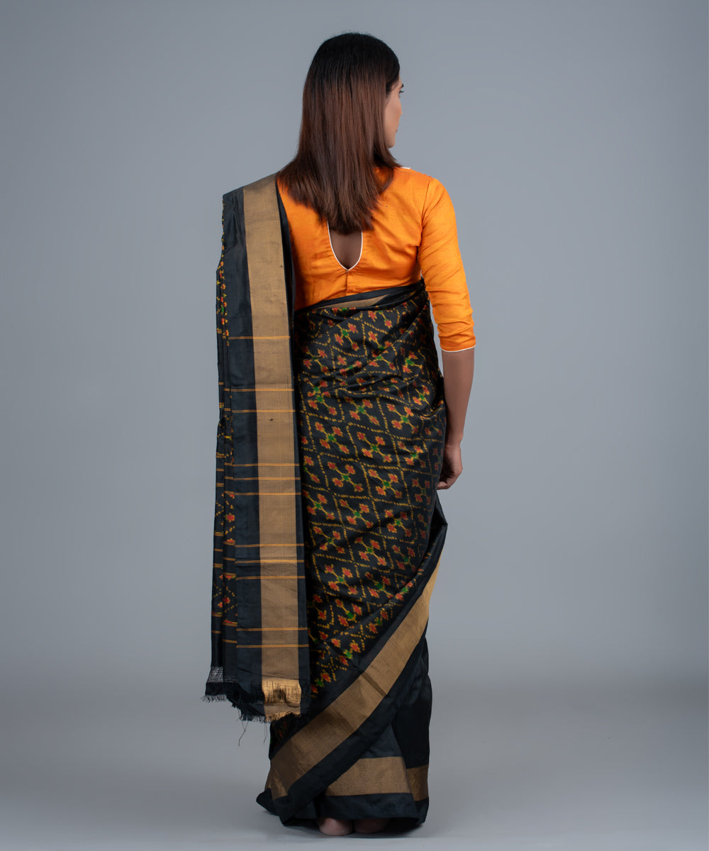 Black handwoven pochampally ikat saree