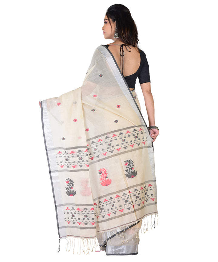 Beige multicolor handwoven buti cotton saree