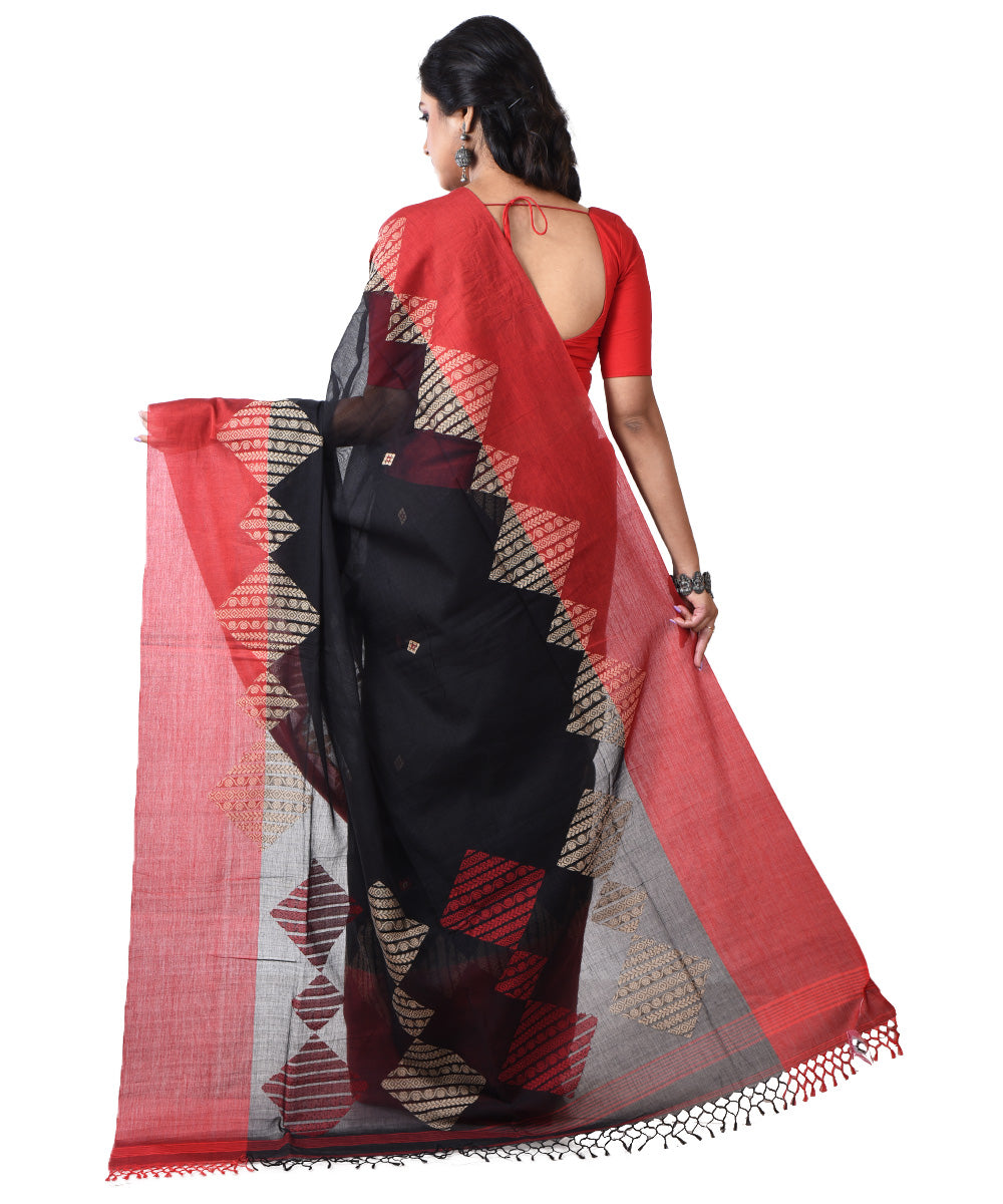 Black red handloom cotton shantipuri saree