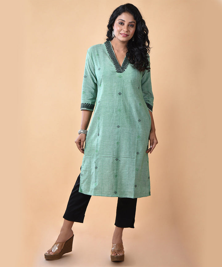 Sea green handwoven cotton jamdani kurti