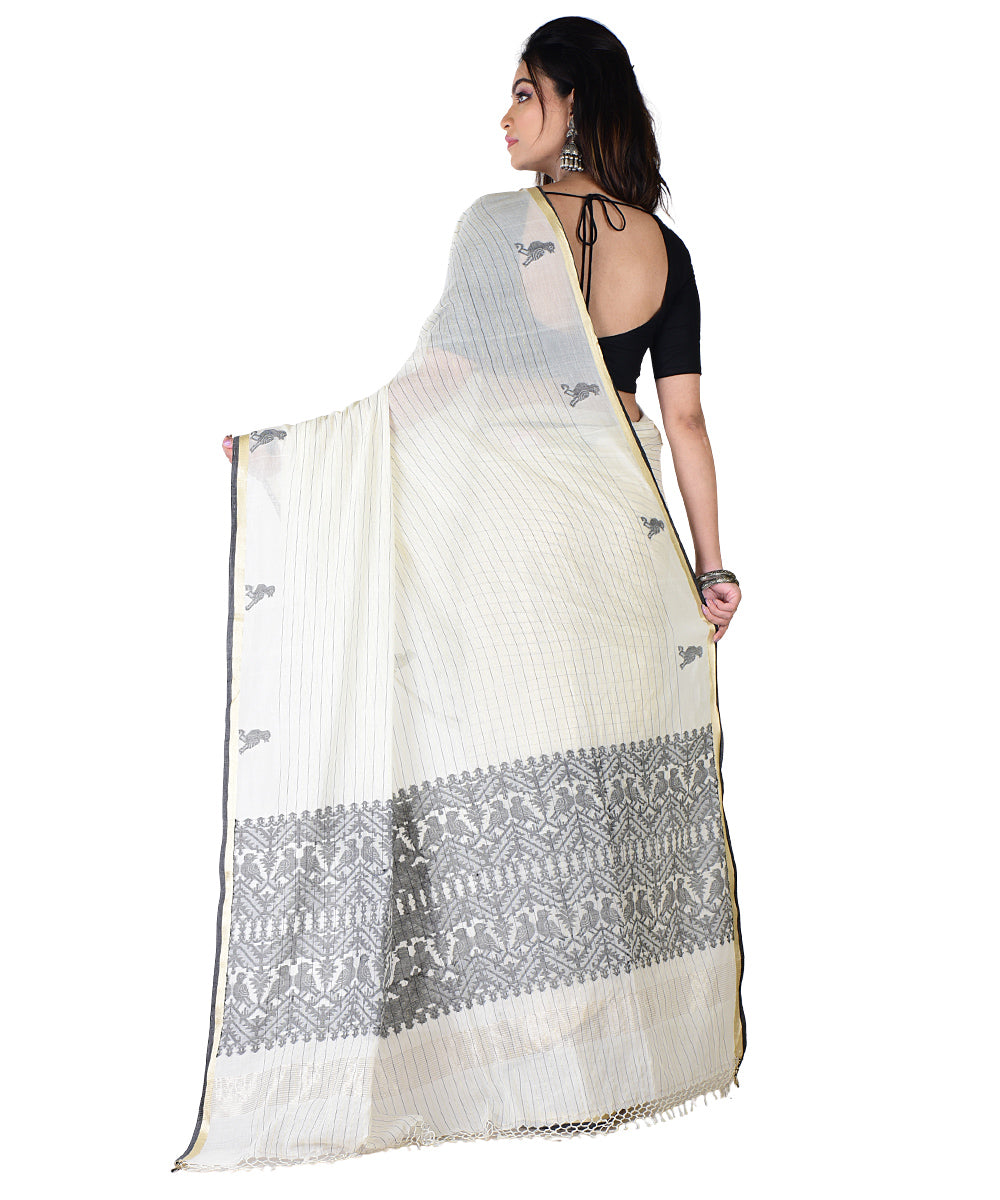 White black handloom cotton saree