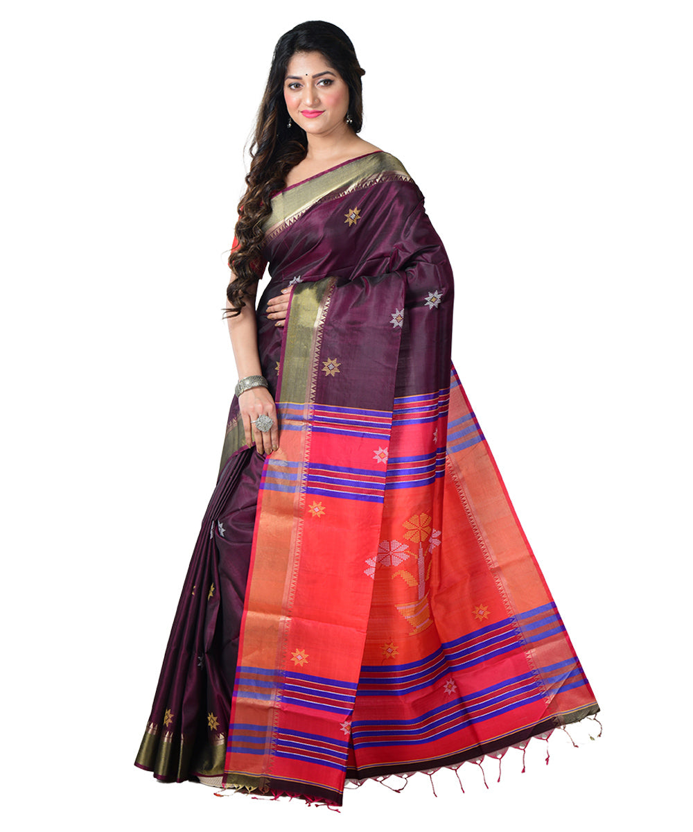 Maroon multicolor  handwoven silk saree